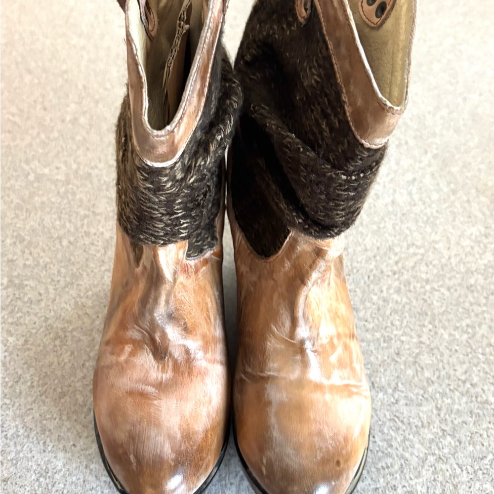 Bed Stu Bruges Knit Slouch Wedge Boots - Tan Rustic Leather -8.5 w BOX - Flaw - Picture 2 of 10